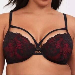 Torrid Curve Lace Overlay Strappy Underwire Padded Plunge Bra – Size 46DDD